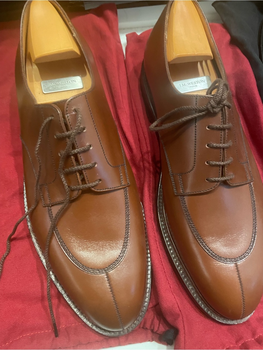 J.M. Weston Half-Hunt Brown Leather Derby Shoes